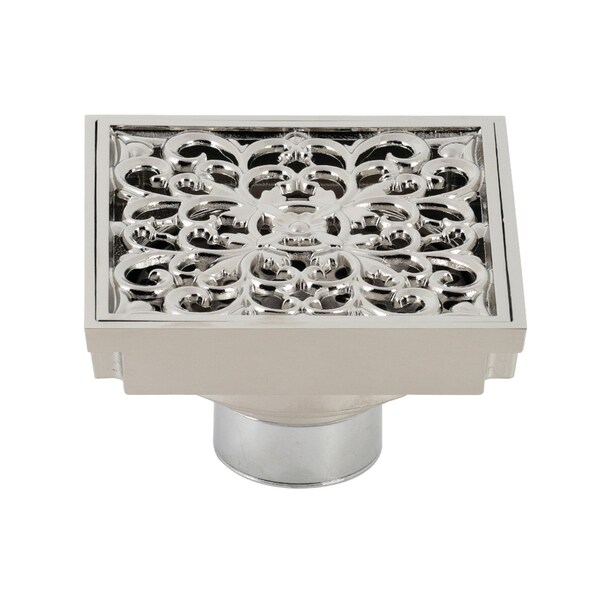 BSF9771PN Watercourse Scroll 4" Square Grid Shower Drain, Polished Nkl